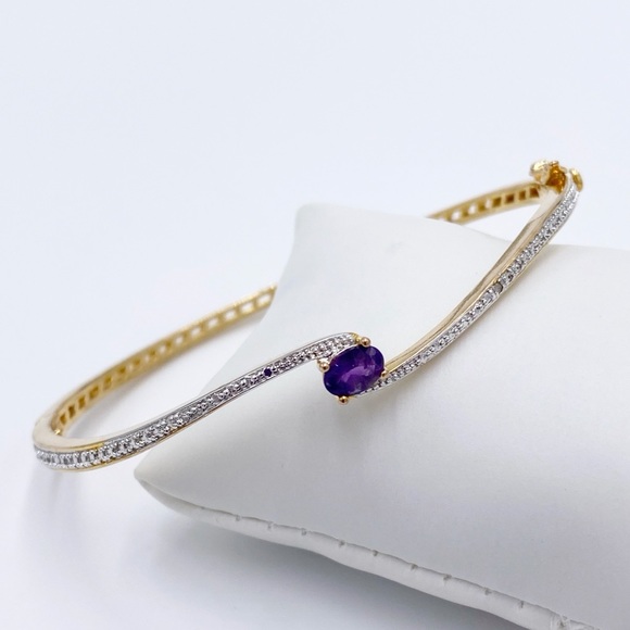Gold Plated Amethyst Bangle Bracelet - Picture 1 of 9